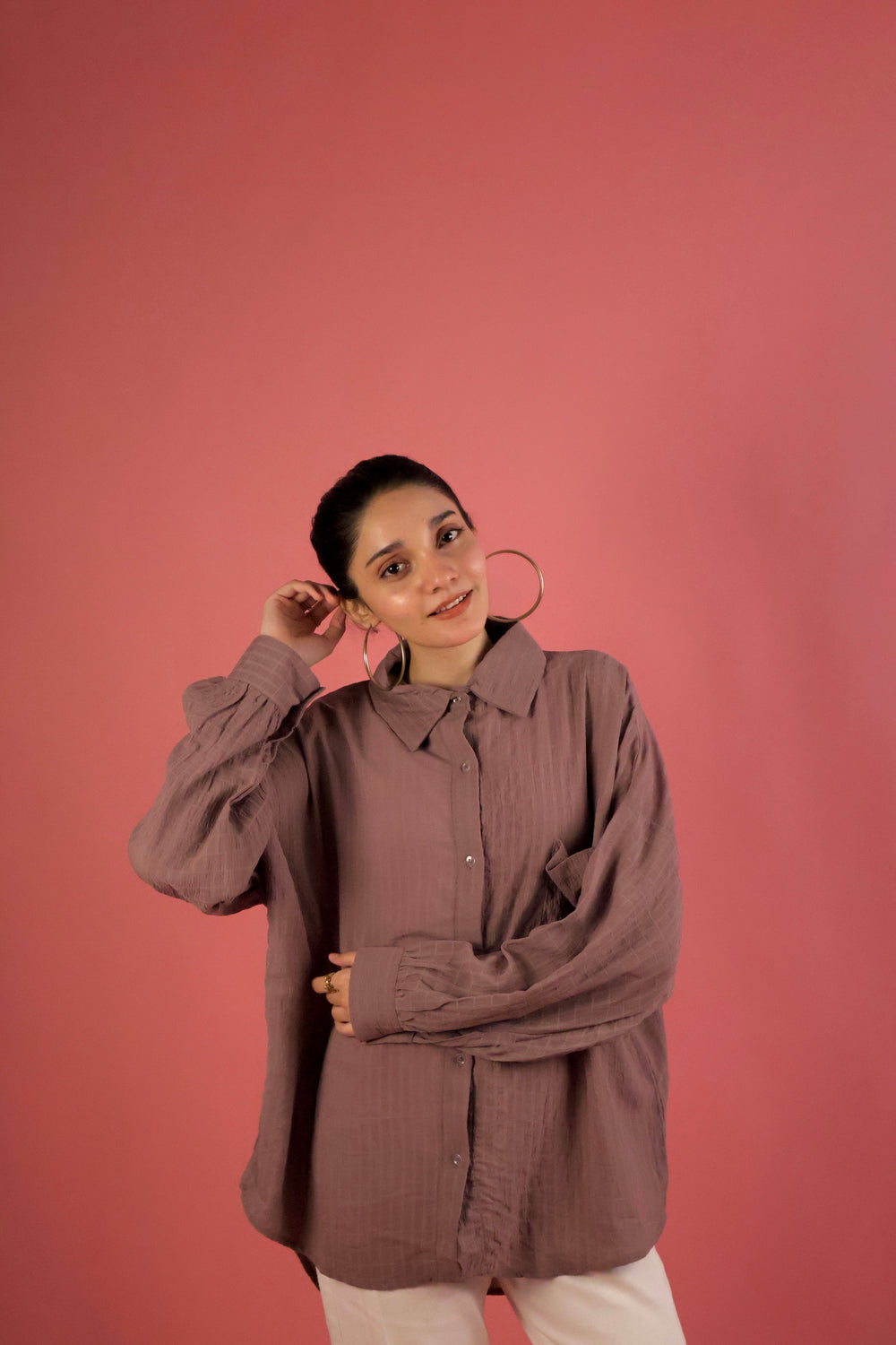 Mauve Crimp Button Up Shirt