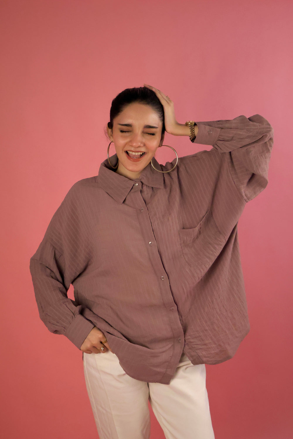 Mauve Crimp Button Up Shirt