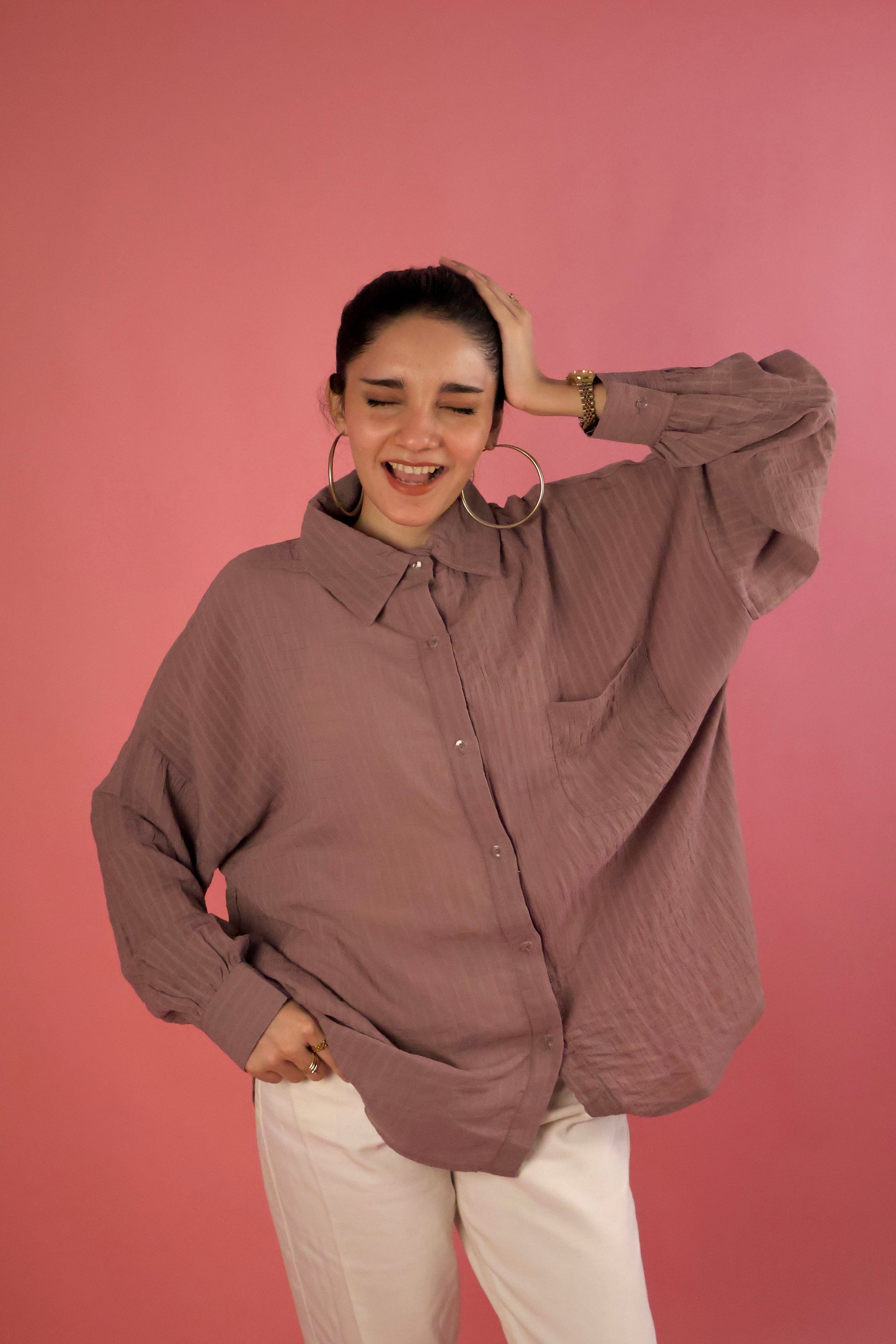 Mauve Crimp Button Up Shirt