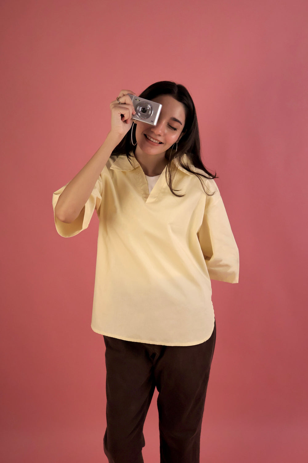Butter Yellow V Neck Collared Shirt