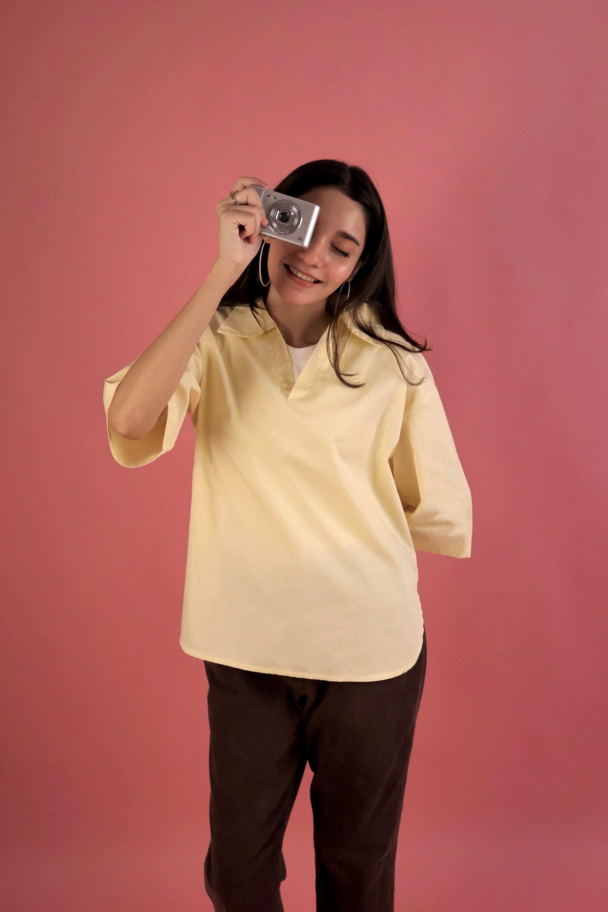 Butter Yellow V Neck Collared Shirt