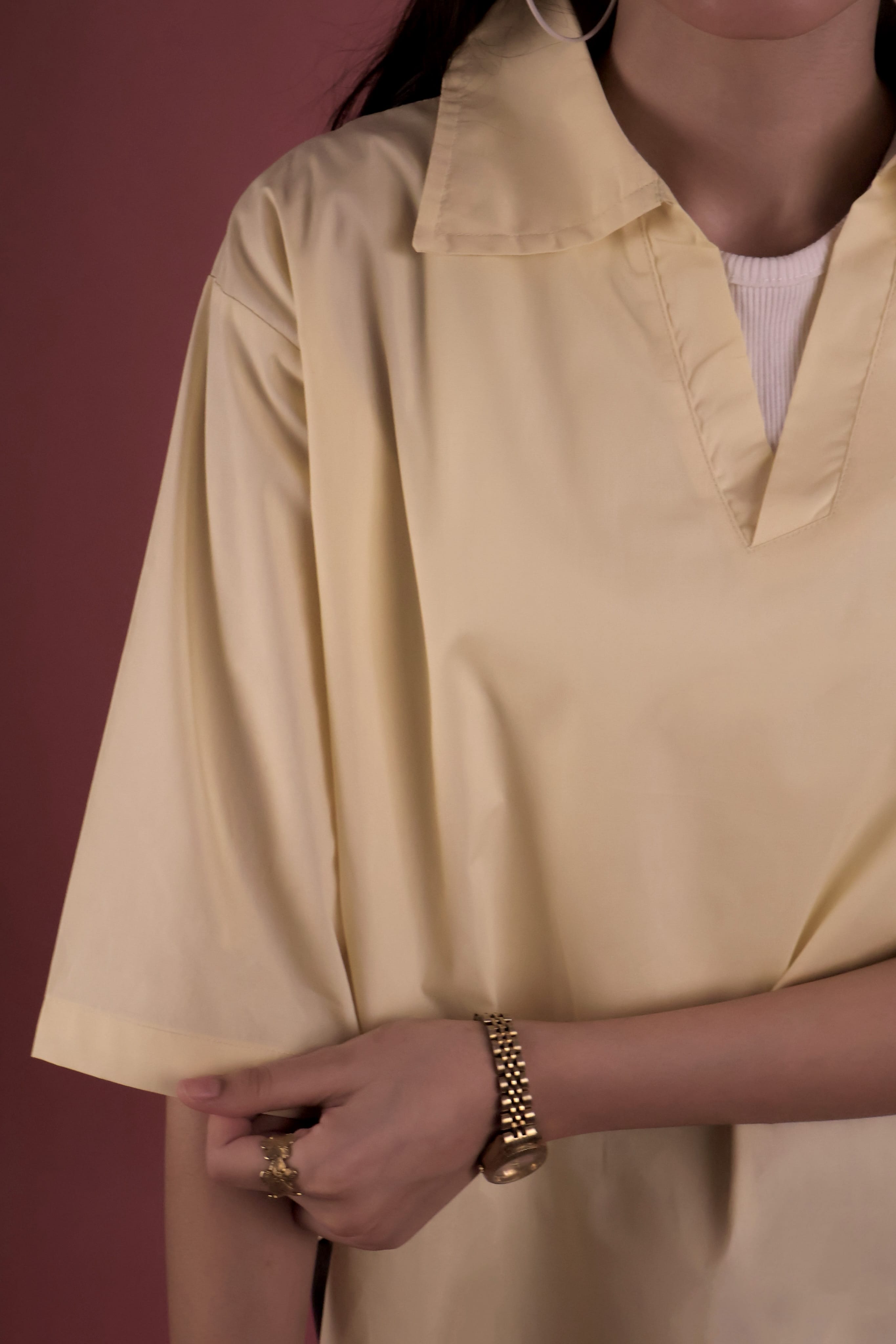 Butter Yellow V Neck Collared Shirt