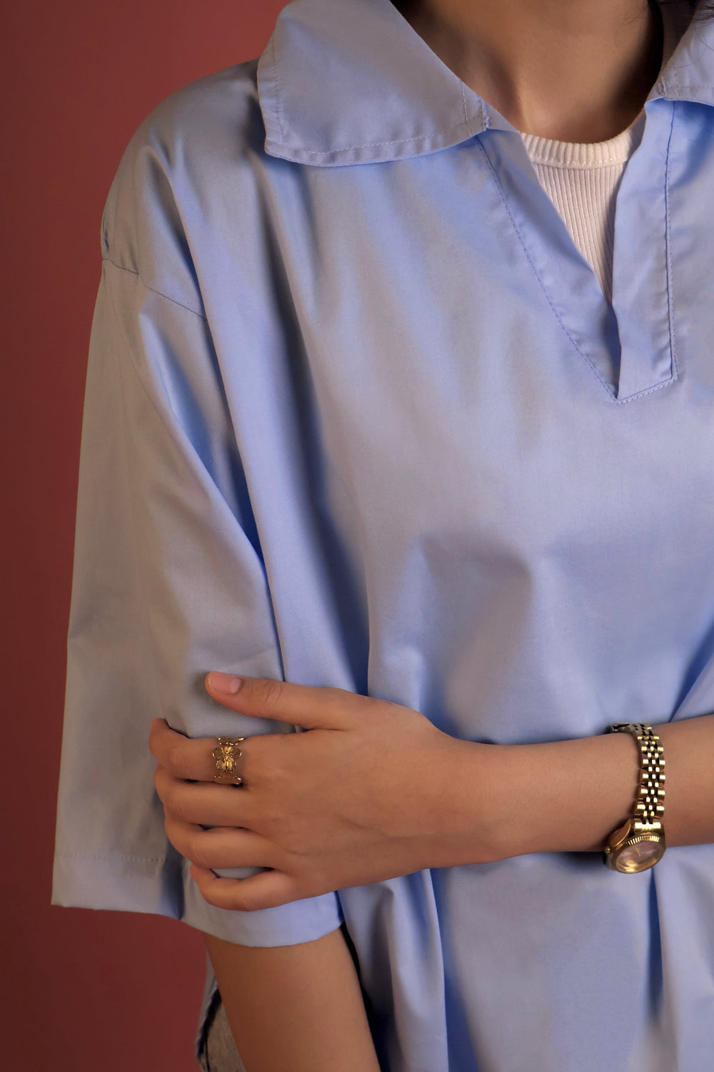 Powder Blue V Neck Collared Shirt
