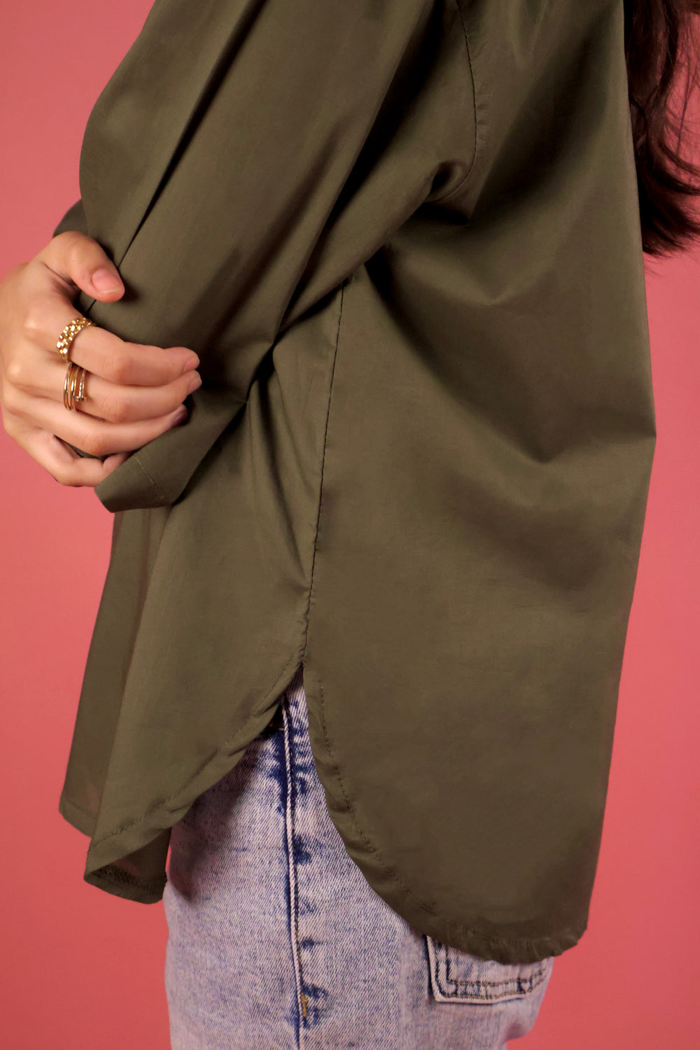 Army Green V Neck Collared Shirt