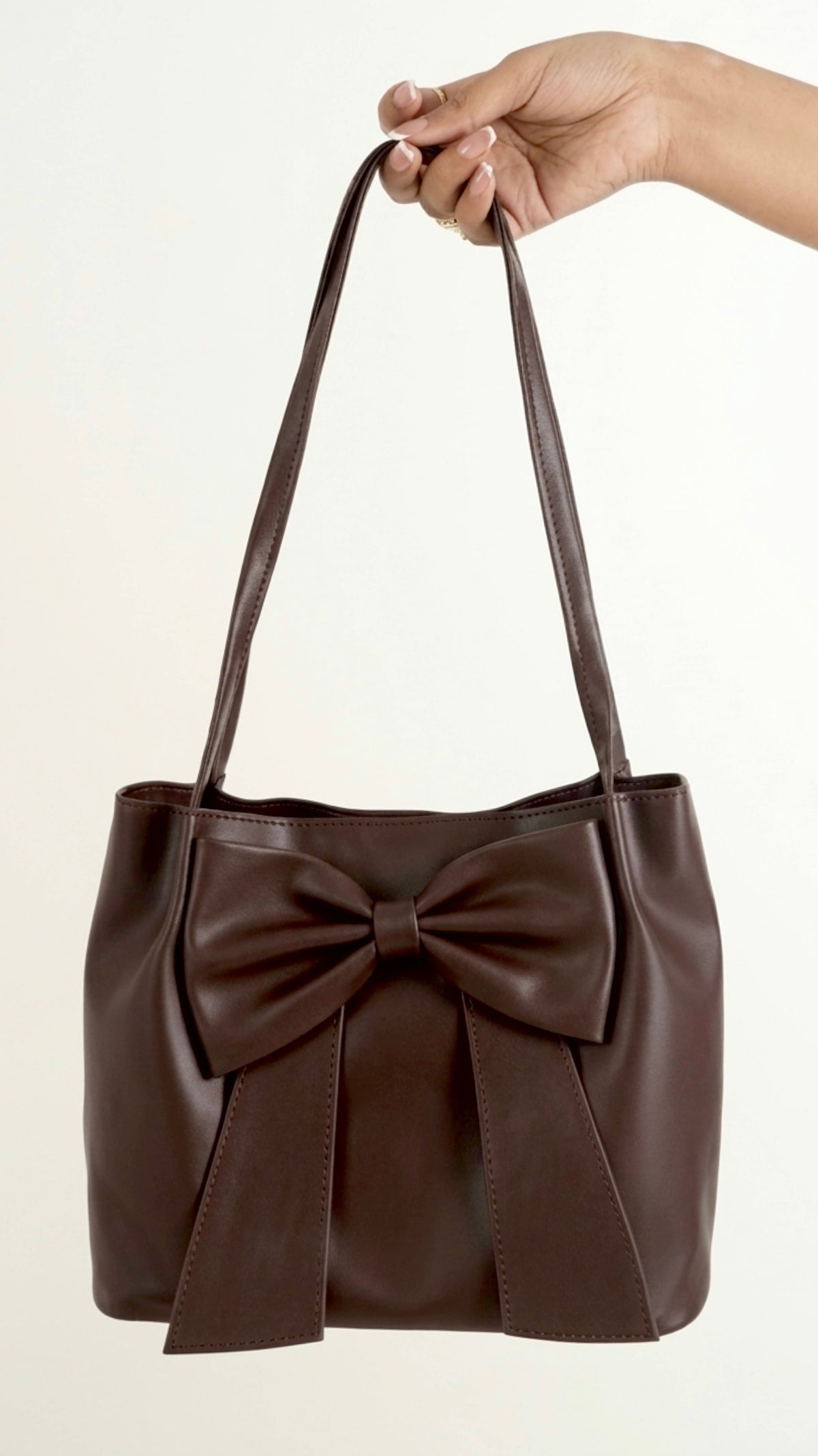 Burgundy Brown Soft Bow Hand Bag