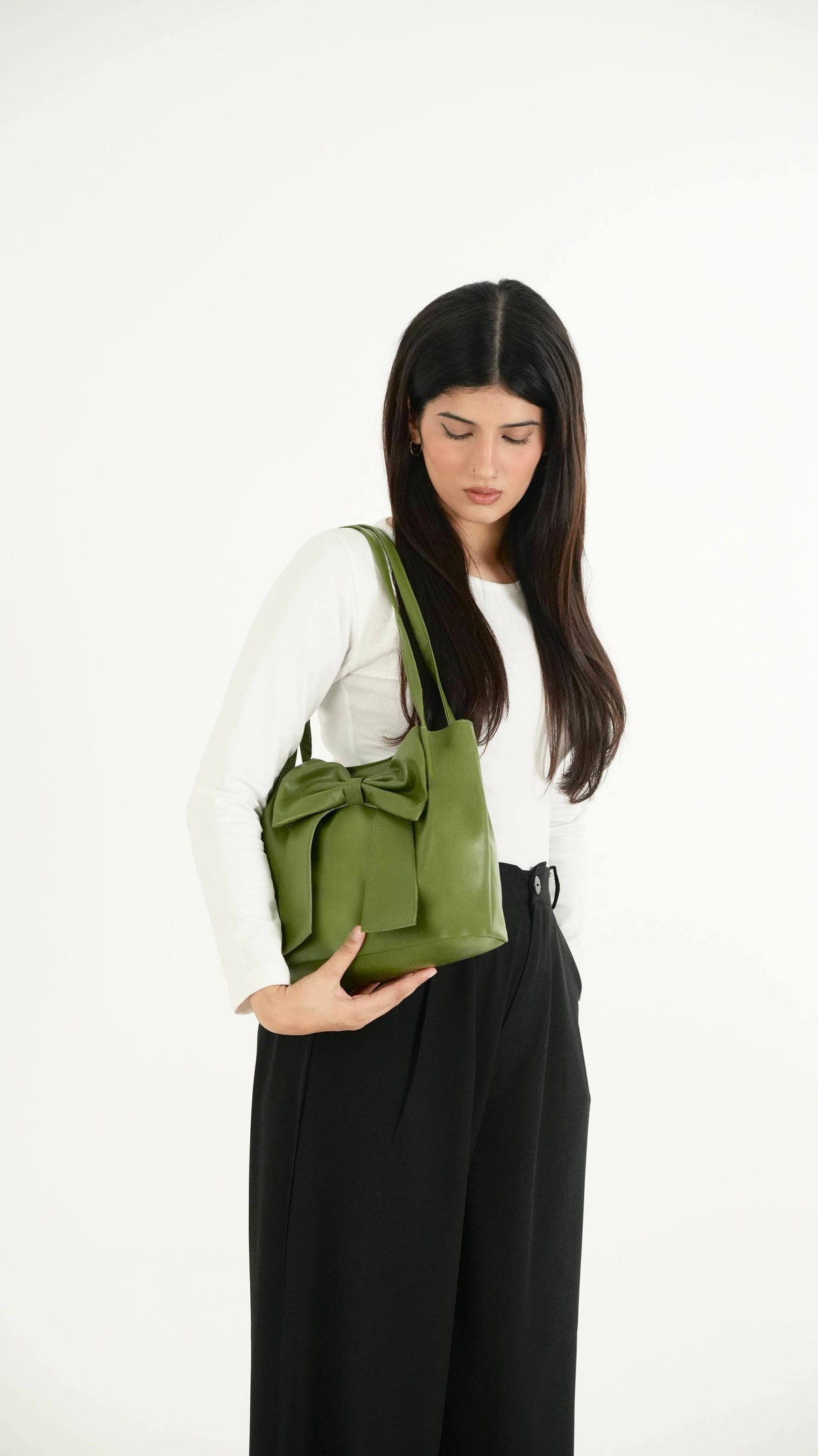 Moss Green Soft Bow Hand Bag