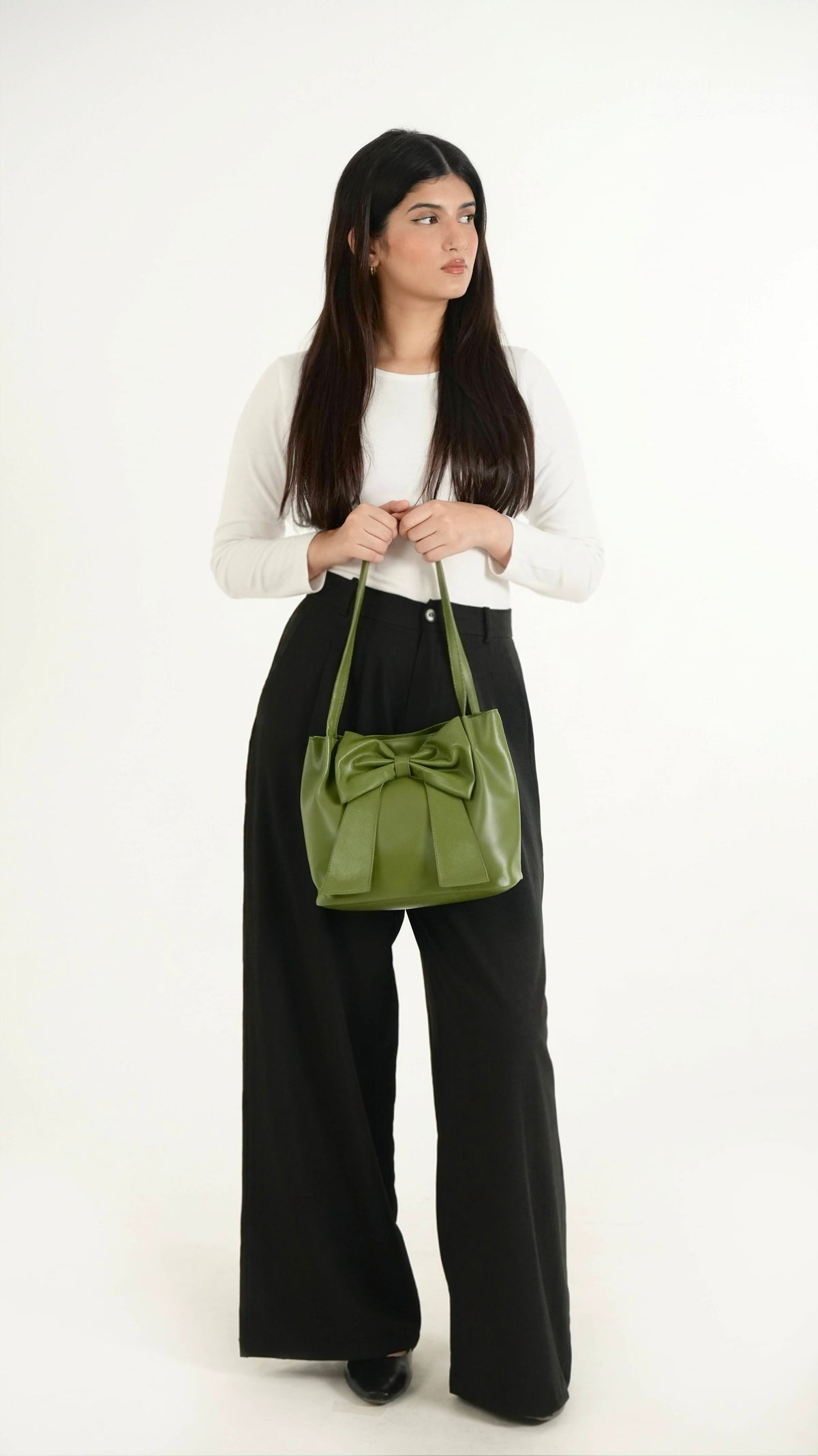 Moss Green Soft Bow Hand Bag