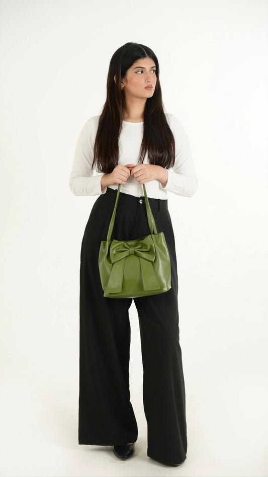 Moss Green Soft Bow Hand Bag