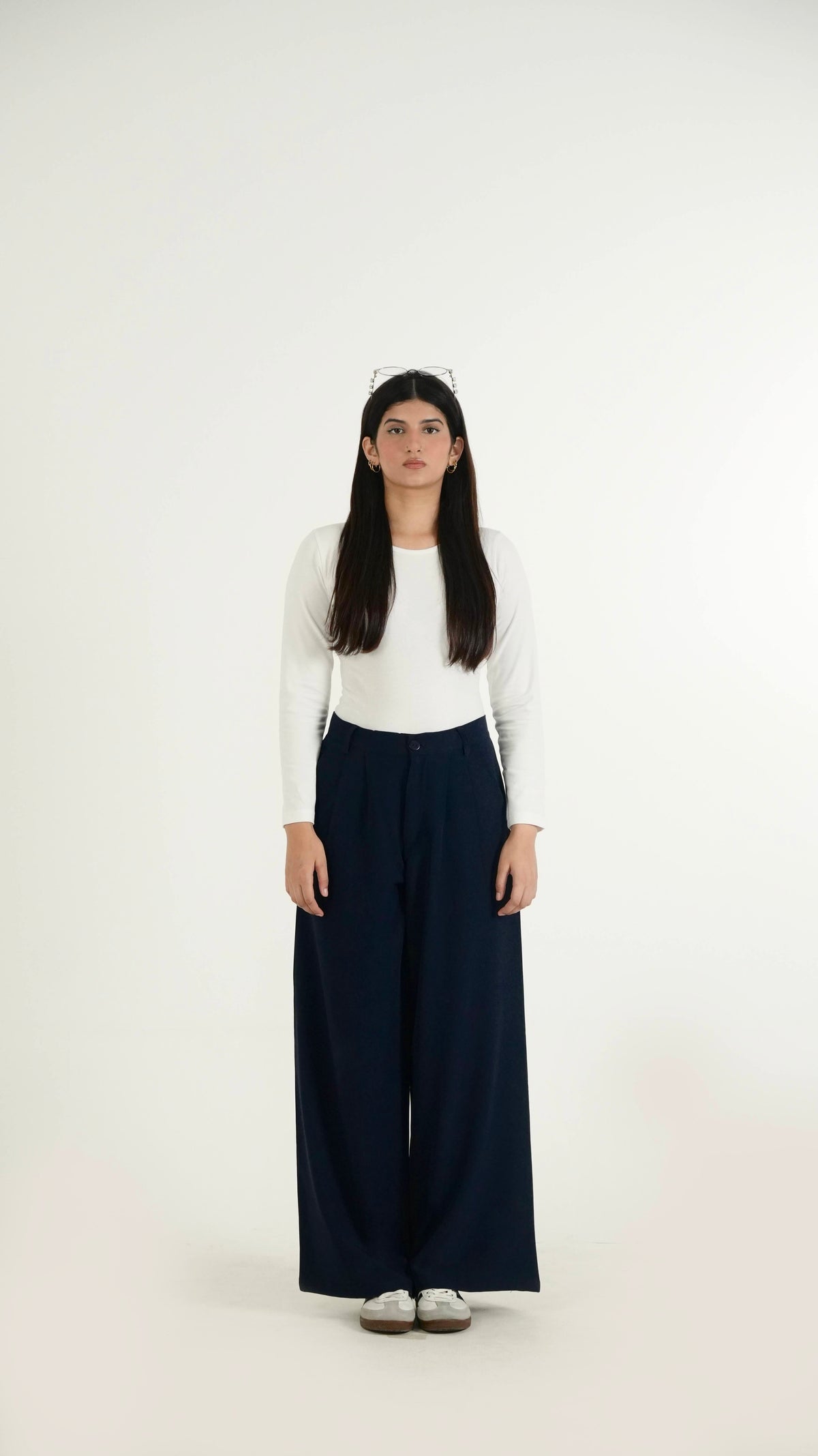 Minimalist Navy Blue Formal Relaxed Fit Pants
