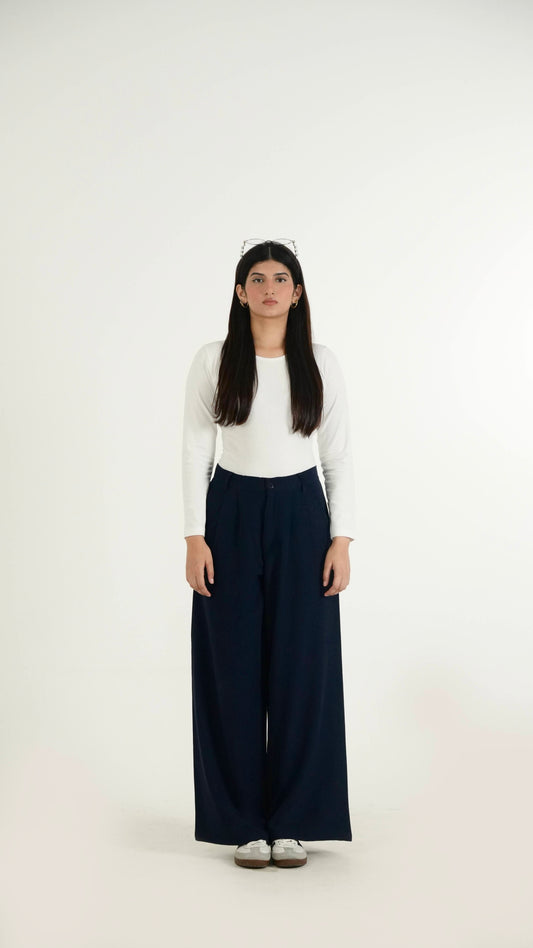 Minimalist Navy Blue Formal Relaxed Fit Pants