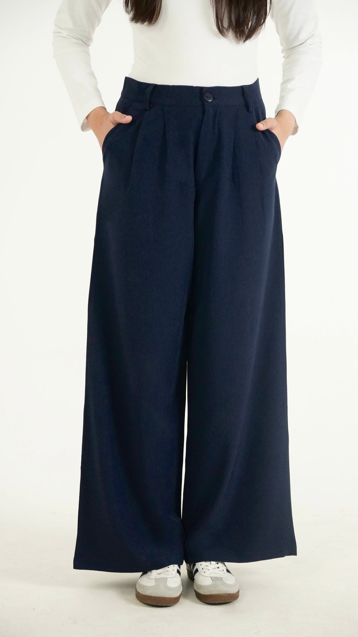 Minimalist Navy Blue Formal Relaxed Fit Pants