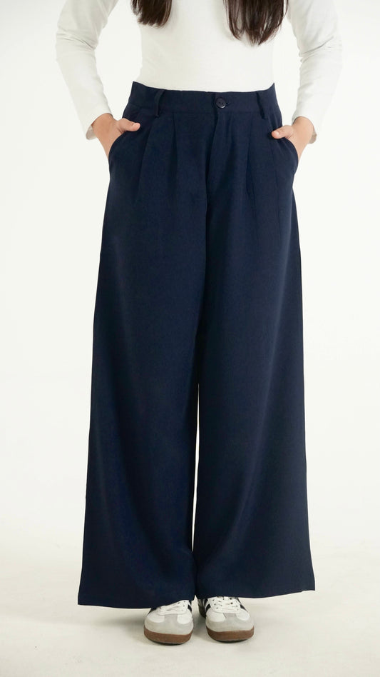 Minimalist Navy Blue Formal Relaxed Fit Pants