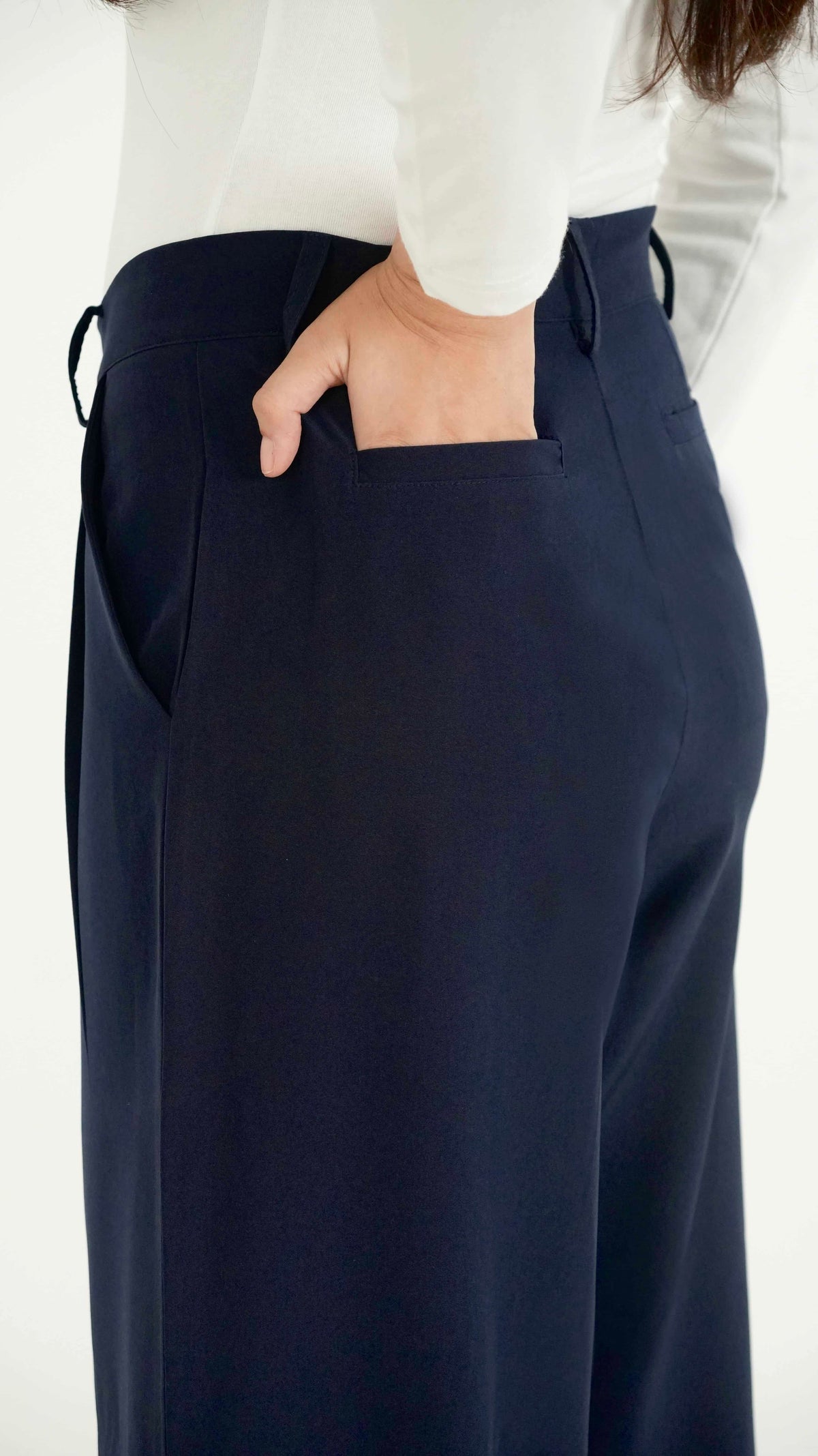 Minimalist Navy Blue Formal Relaxed Fit Pants