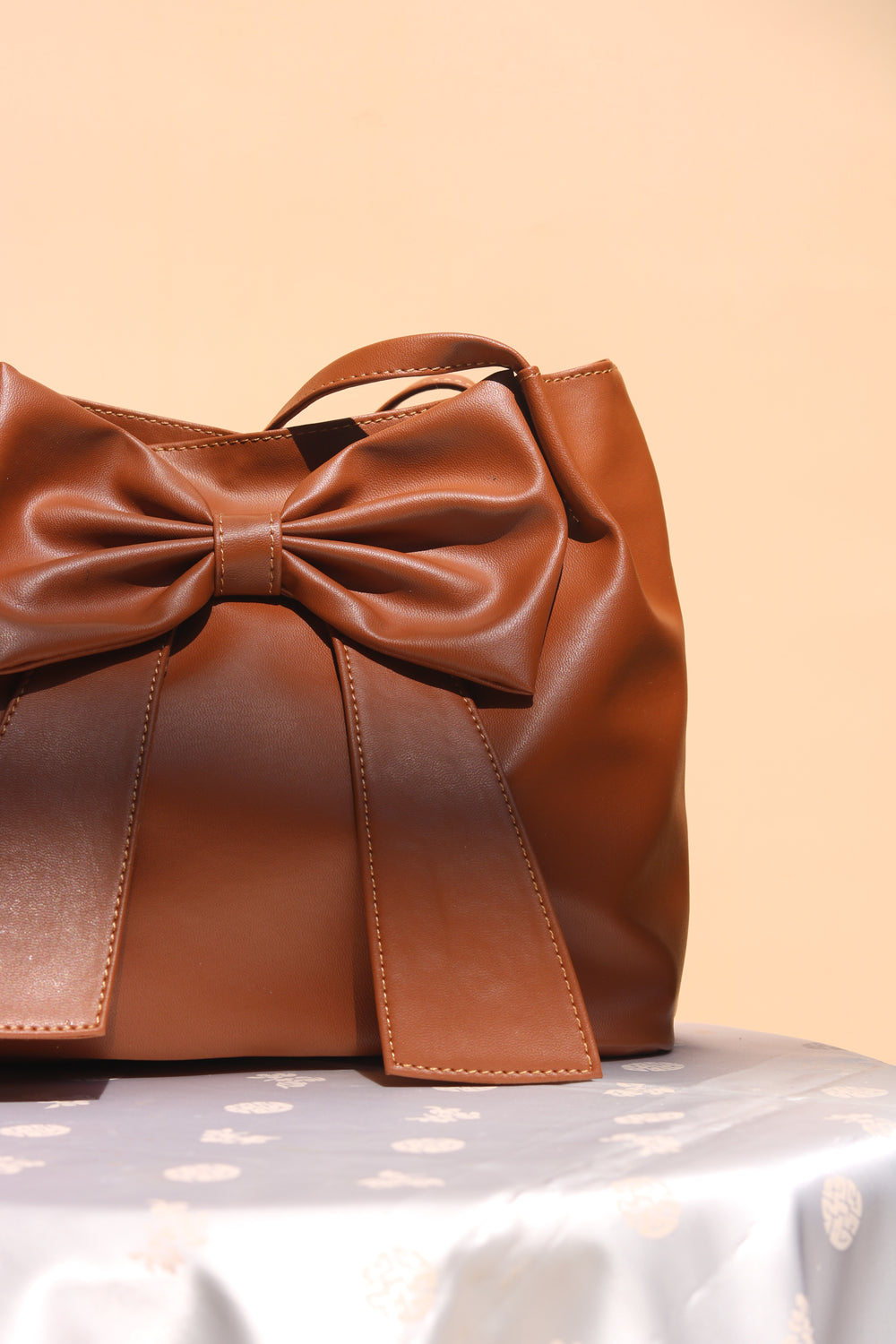 Tan Brown Soft Bow Hand Bag
