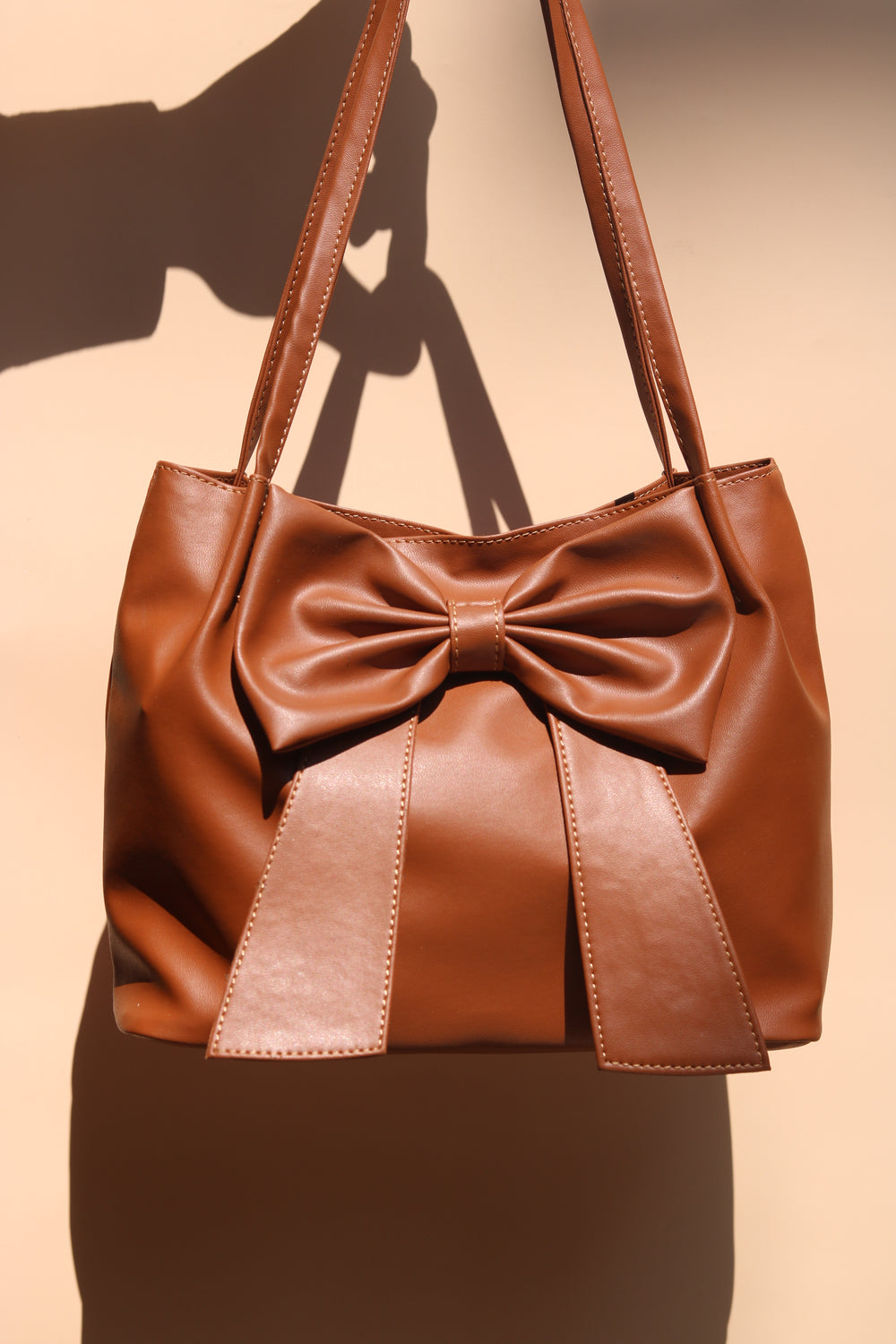 Tan Brown Soft Bow Hand Bag