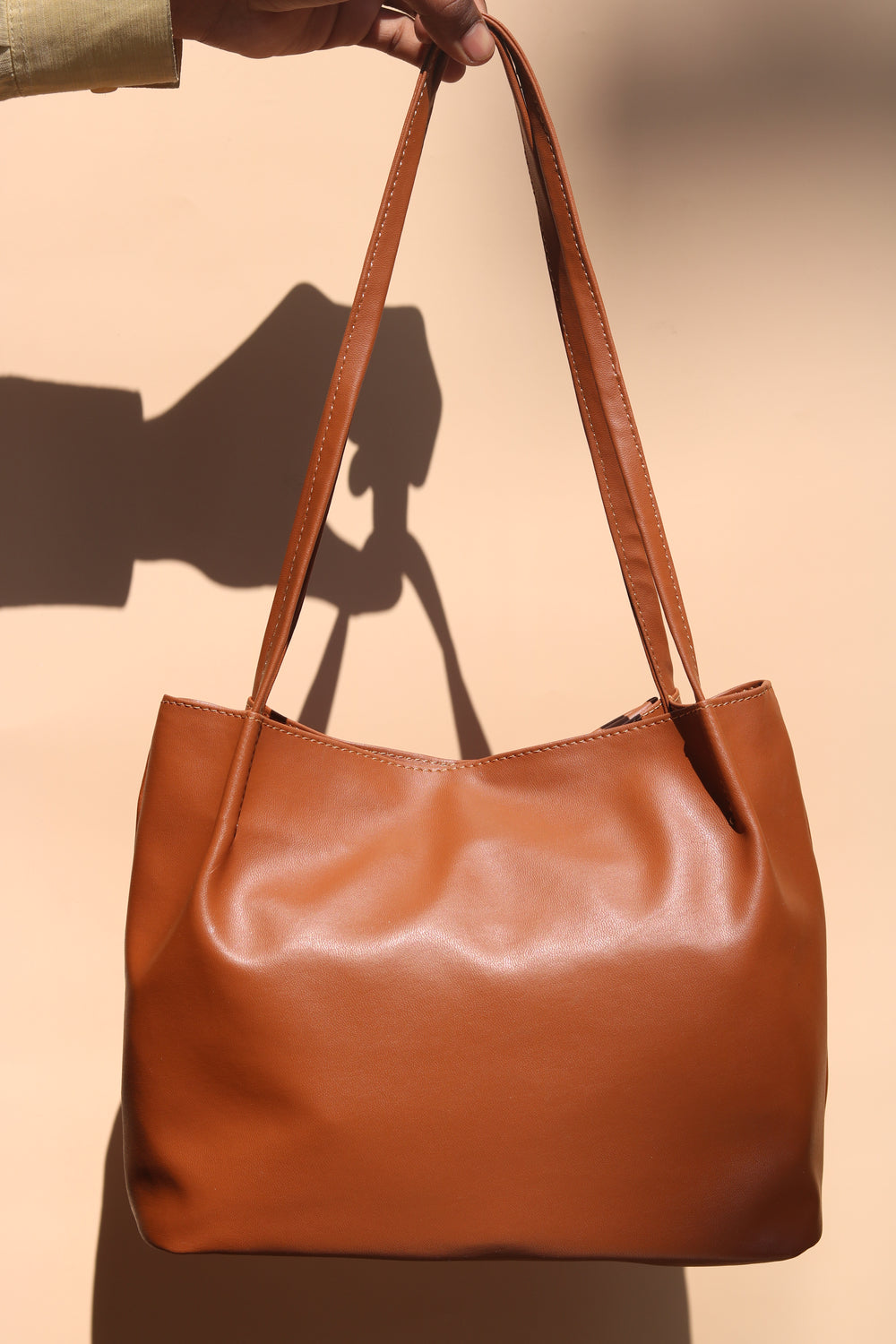 Tan Brown Soft Bow Hand Bag