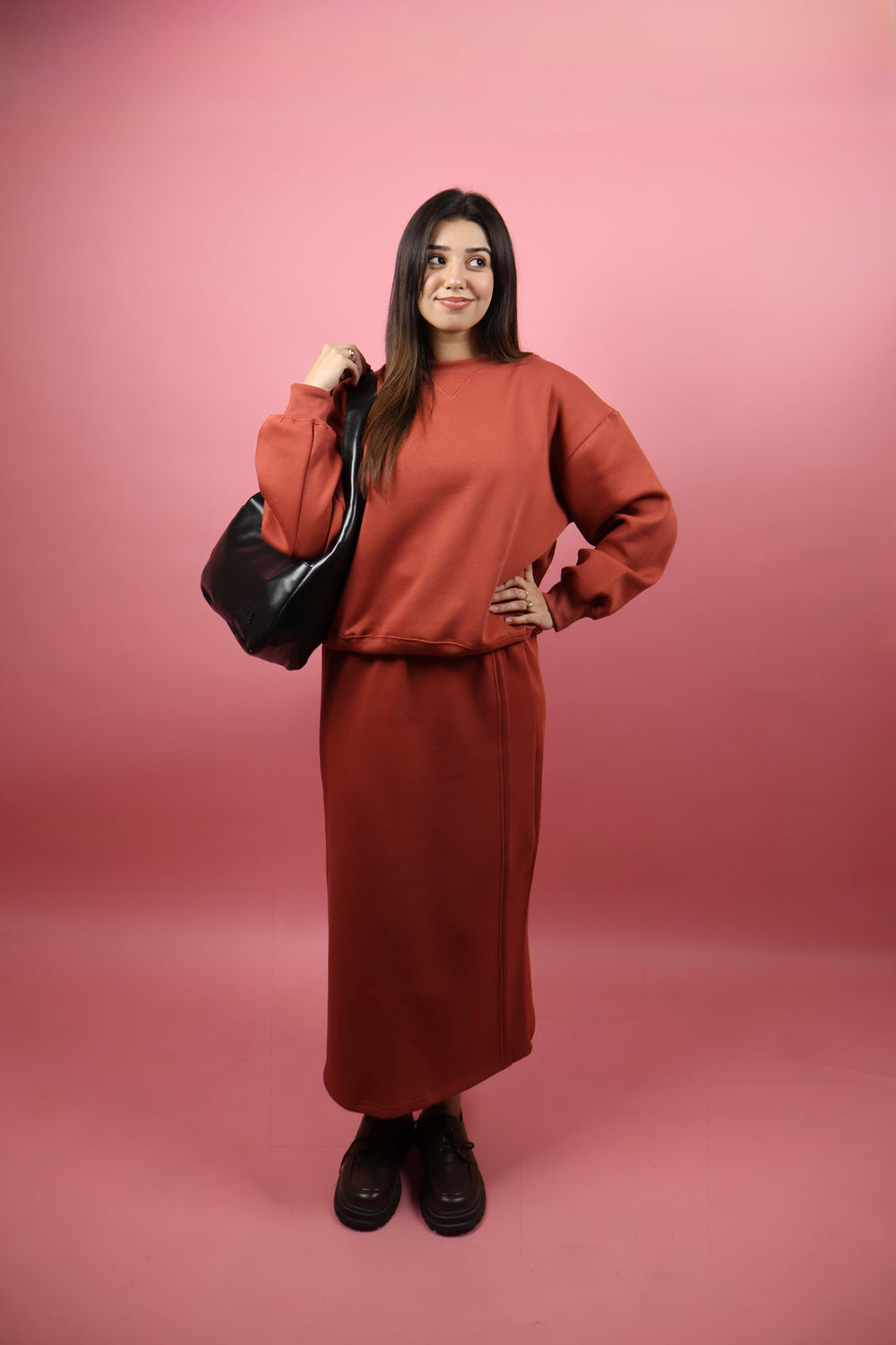 Rust Fleece Skirt Co ord Set