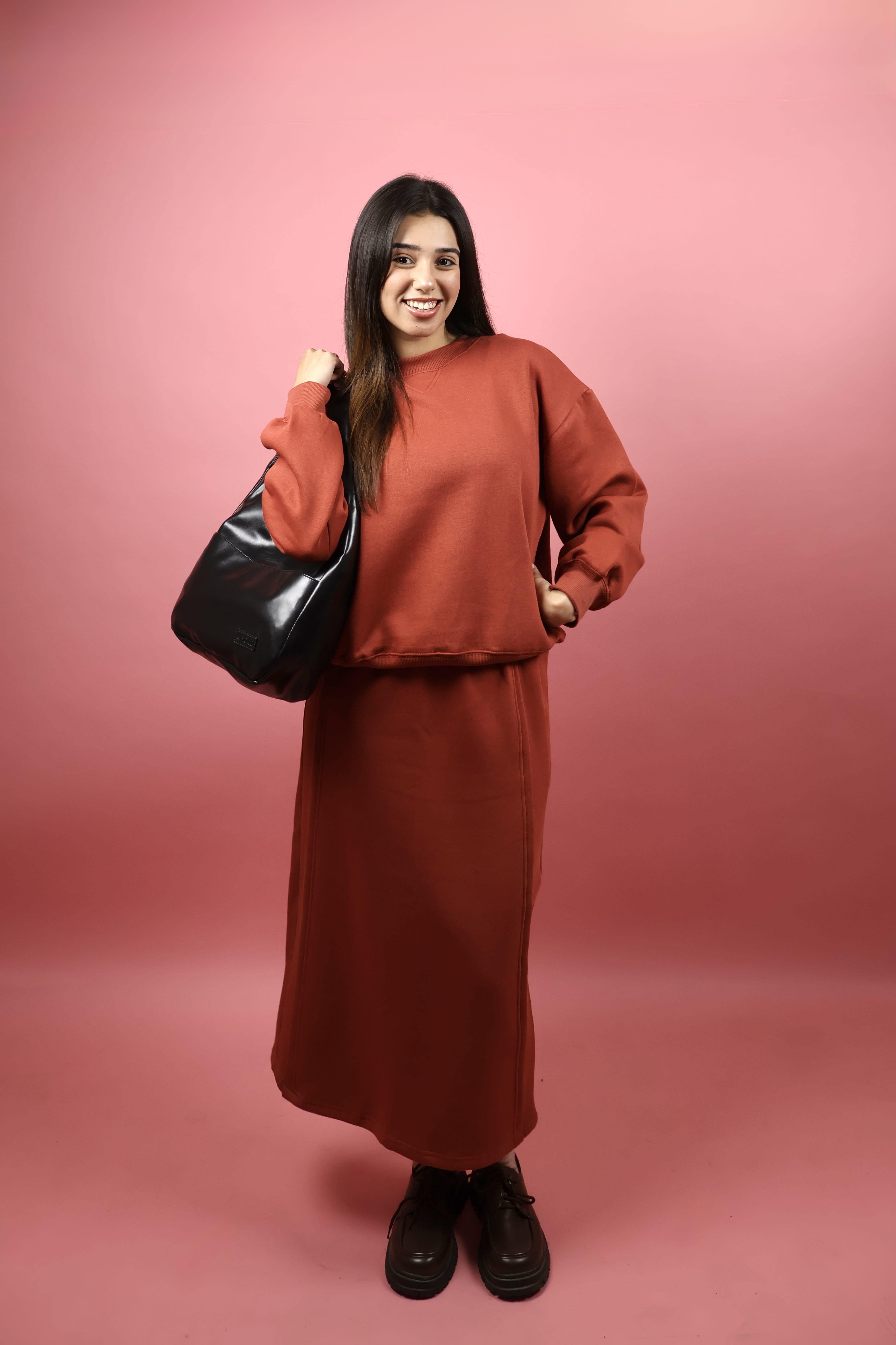 Rust Fleece Skirt Co ord Set