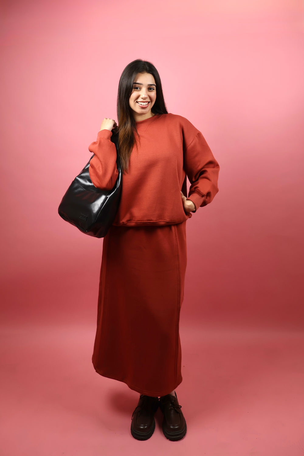 Rust Fleece Skirt Co ord Set