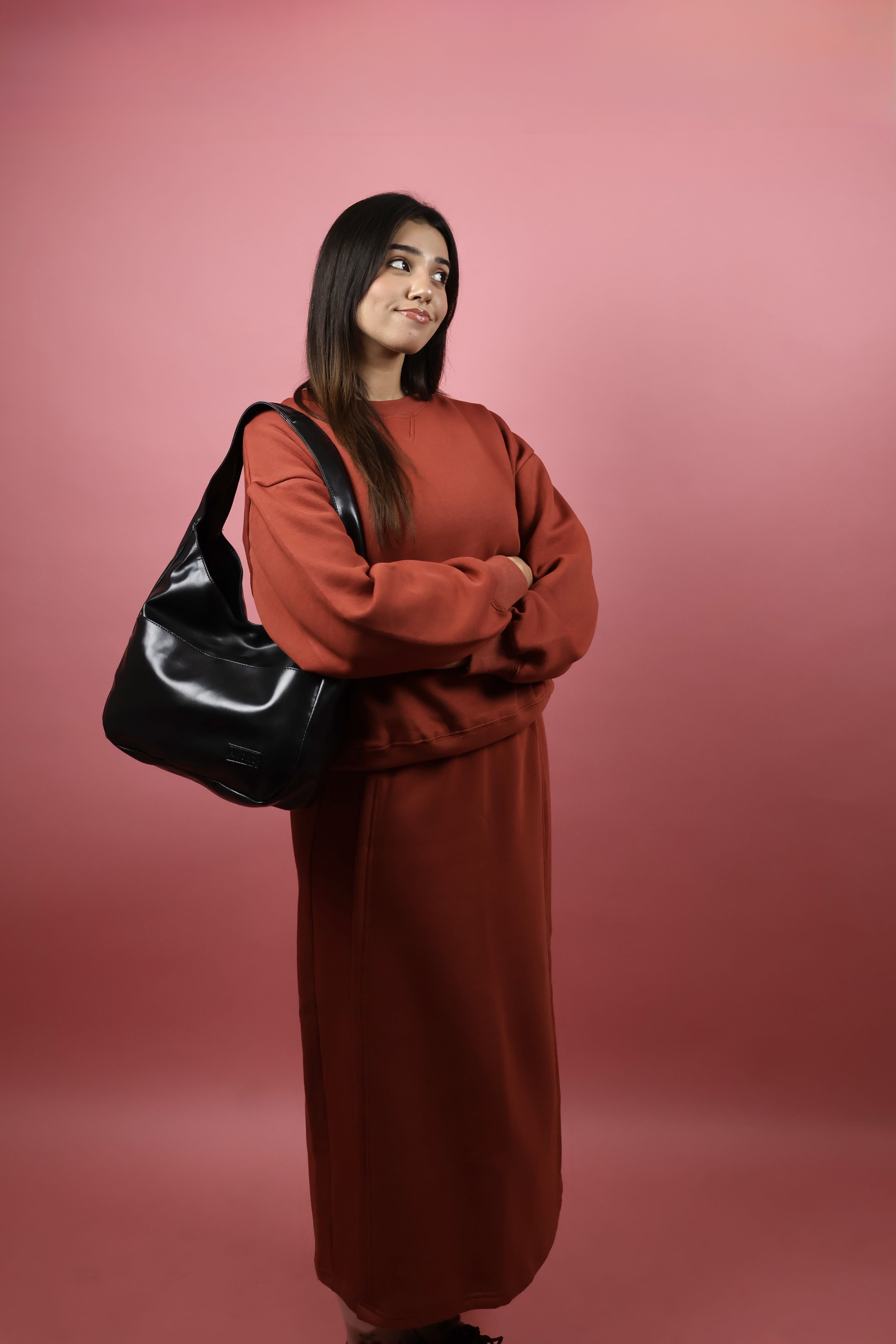 Rust Fleece Skirt Co ord Set