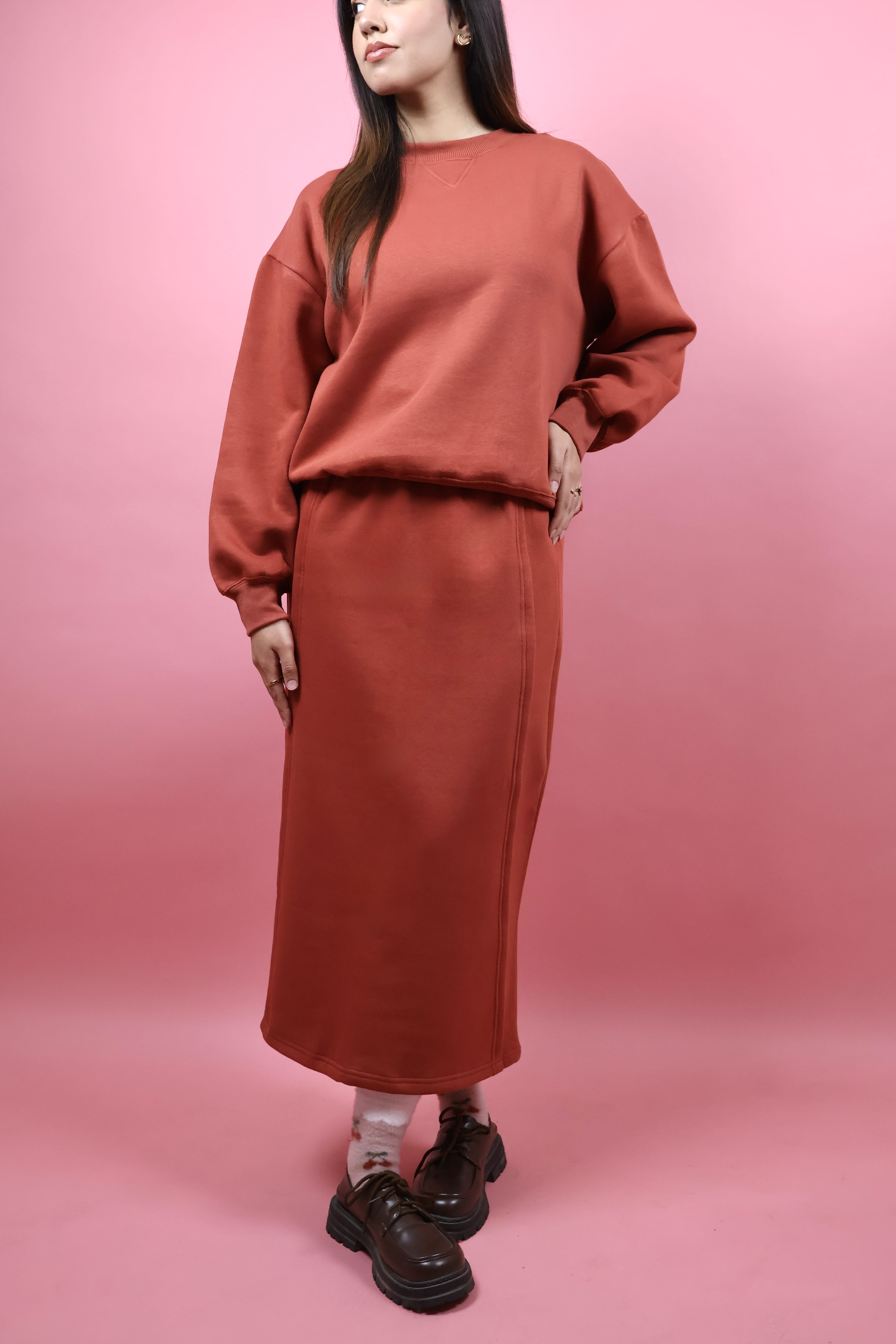 Rust Fleece Skirt Co ord Set