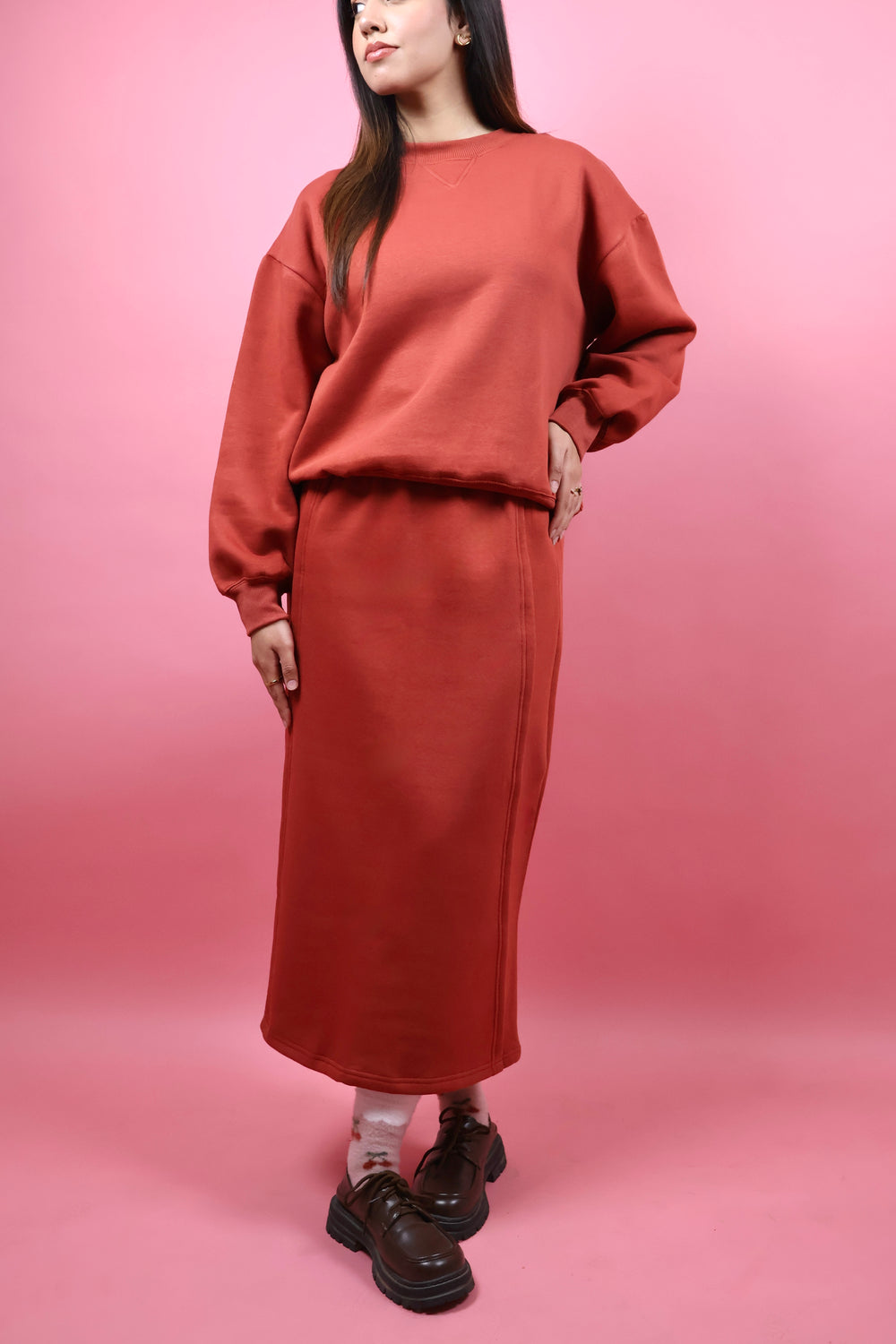 Rust Fleece Skirt Co ord Set
