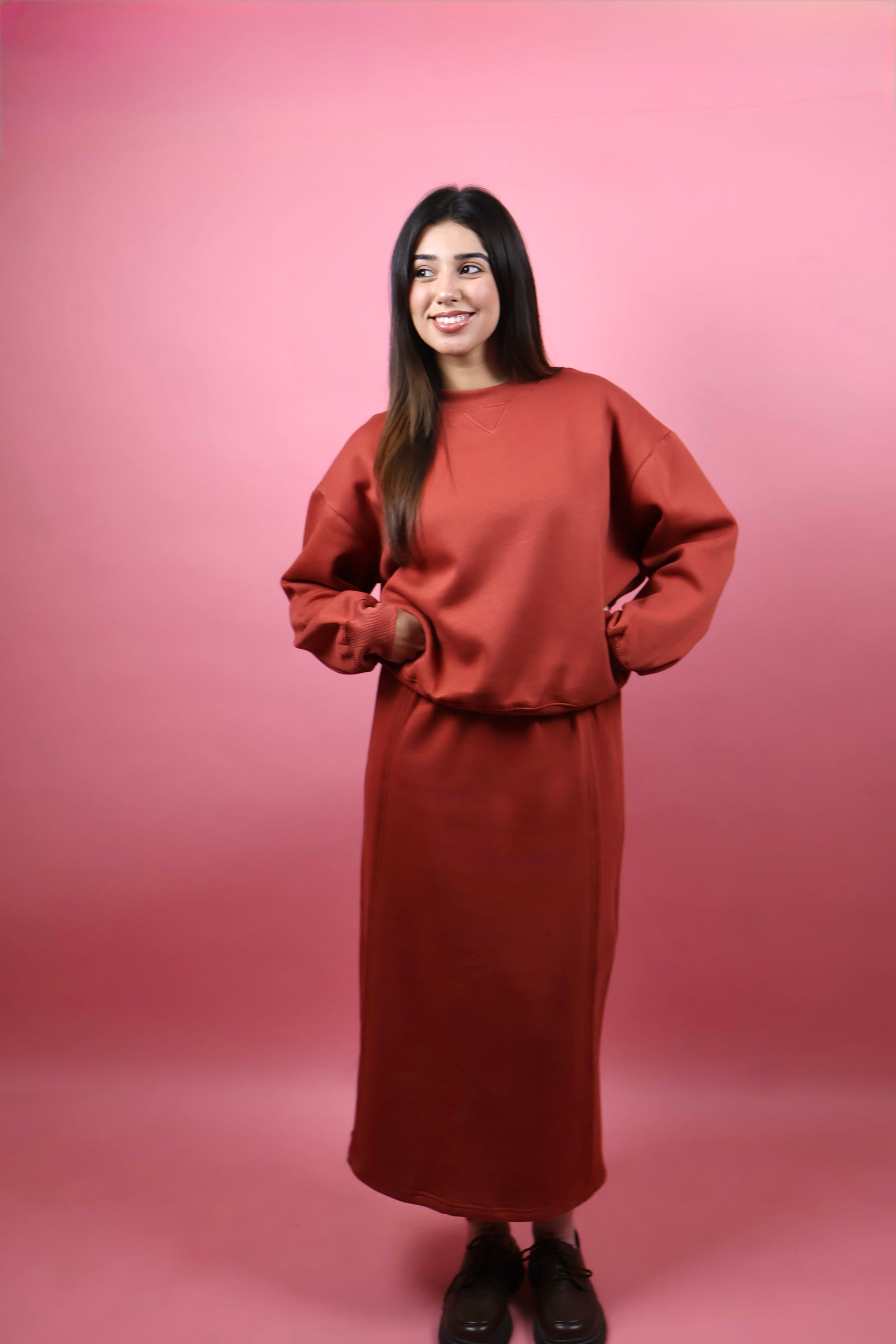 Rust Fleece Skirt Co ord Set