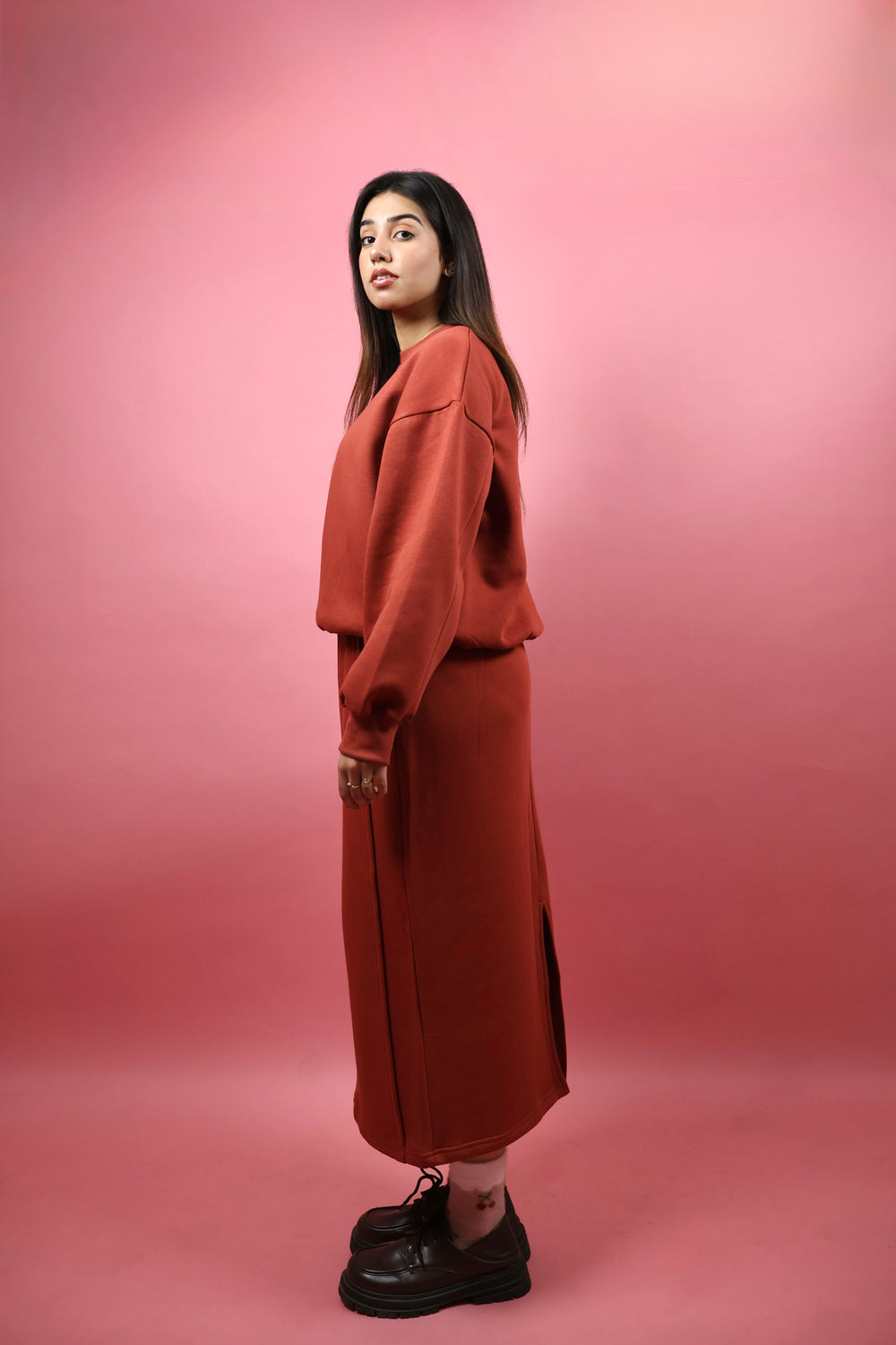 Rust Fleece Skirt Co ord Set