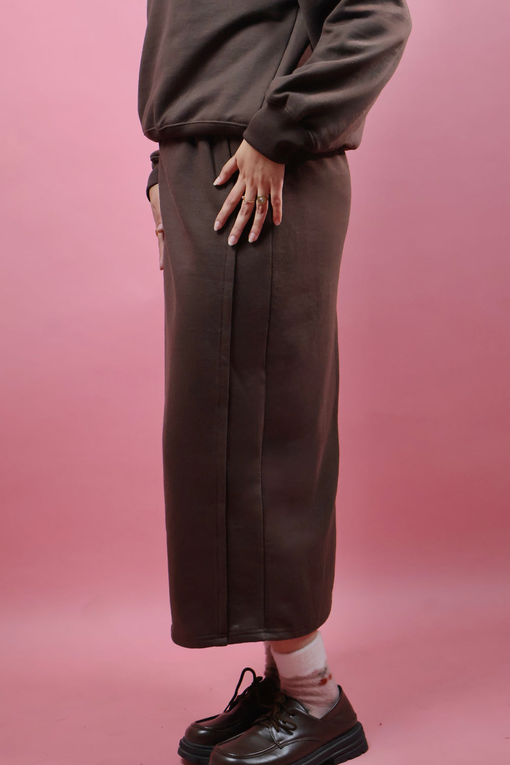 Brown Fleece Skirt Co ord Set