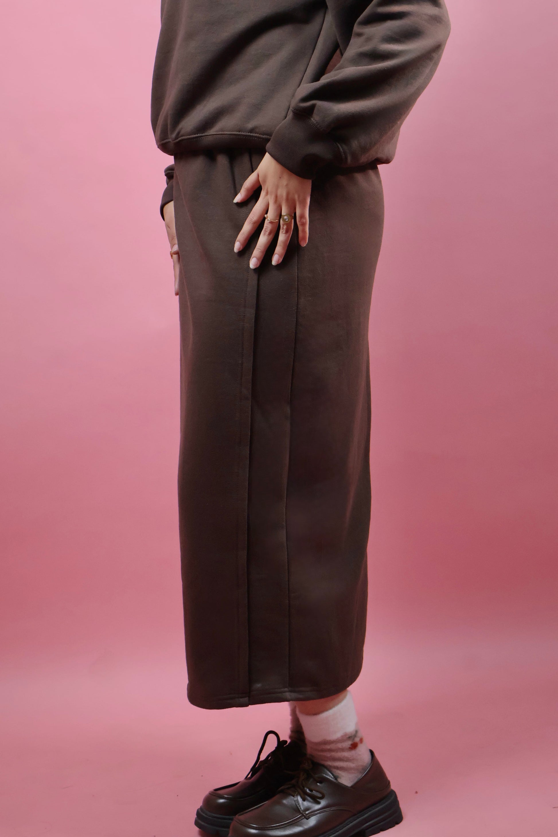 Brown Fleece Skirt Co ord Set