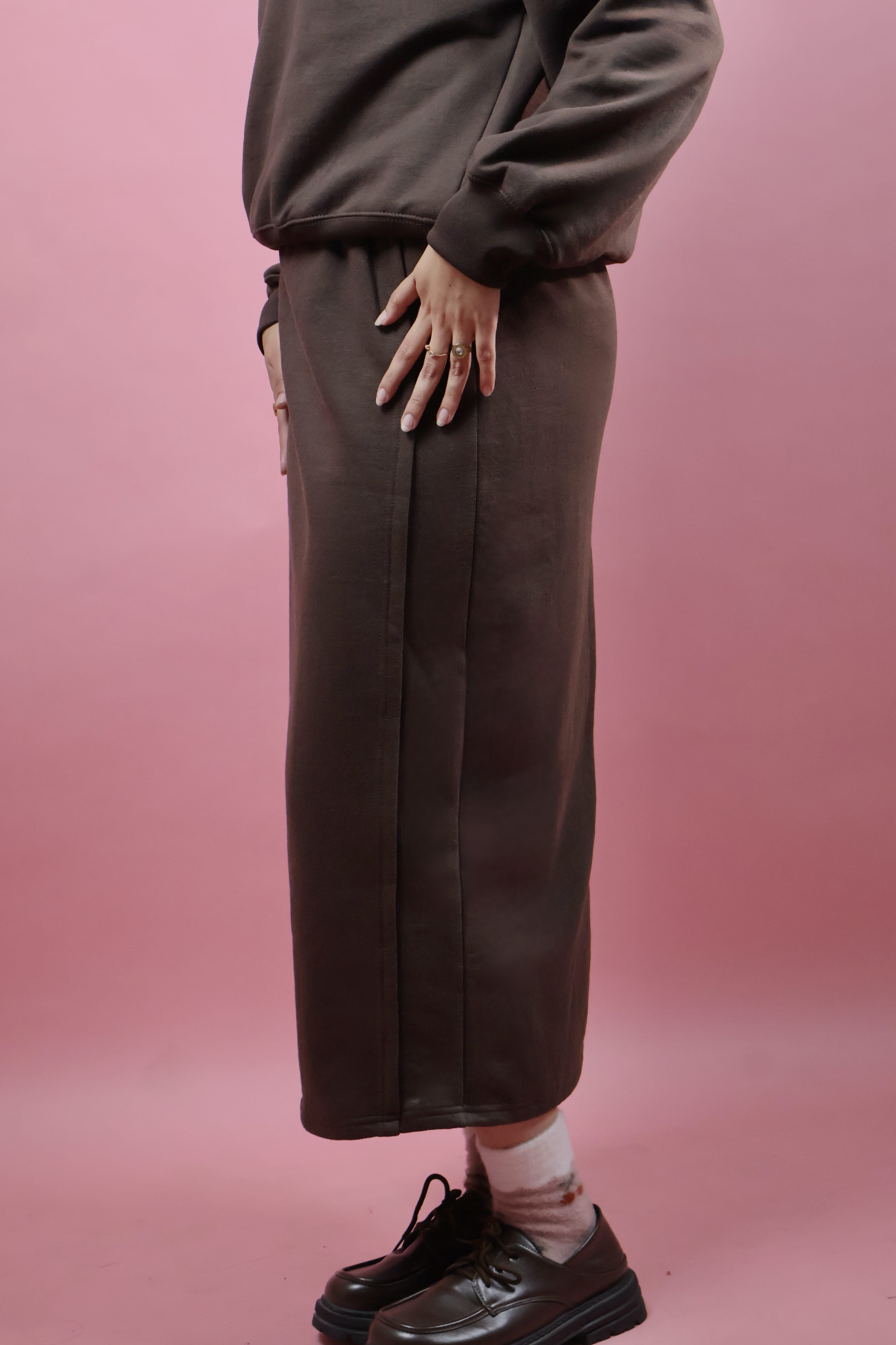 Brown Fleece Skirt Co ord Set