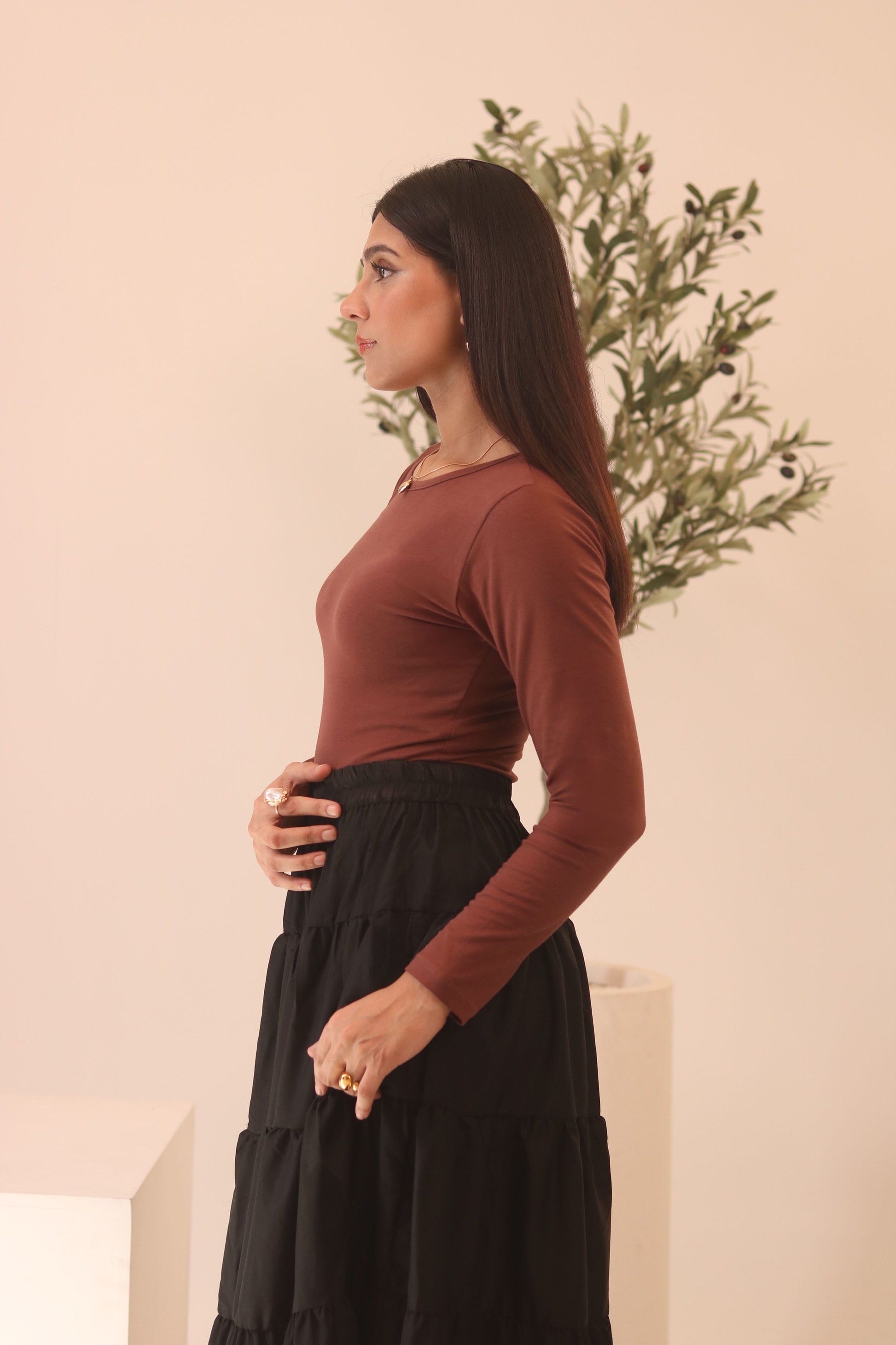 Brown Basic Fitted Full Bodysuit