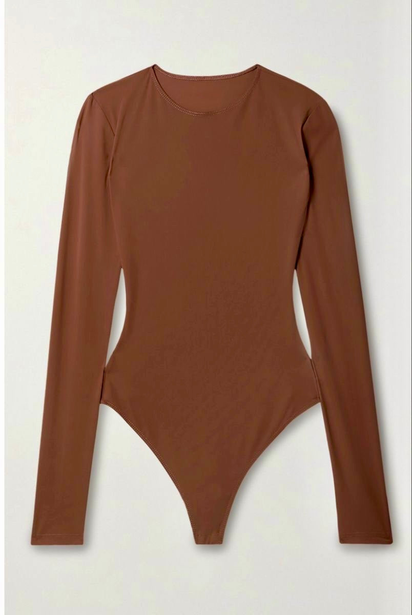 Brown Basic Fitted Full Bodysuit