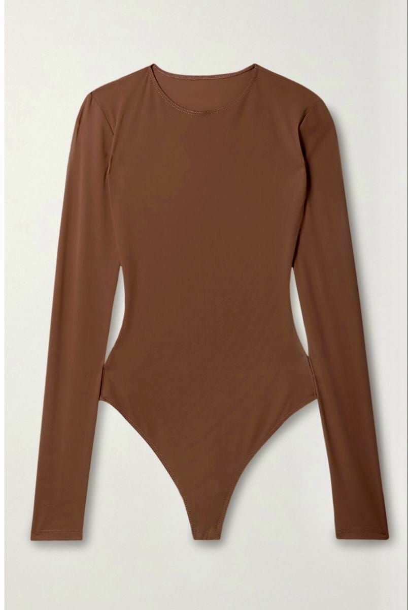 Brown Basic Fitted Full Bodysuit