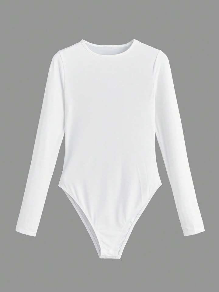 White Basic Fitted Full Bodysuit