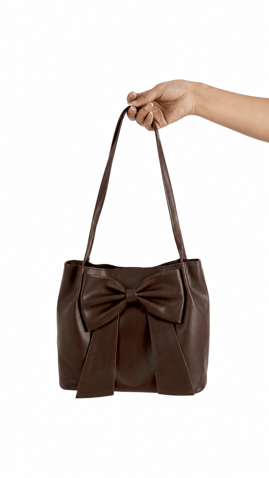Burgundy Brown Soft Bow Hand Bag