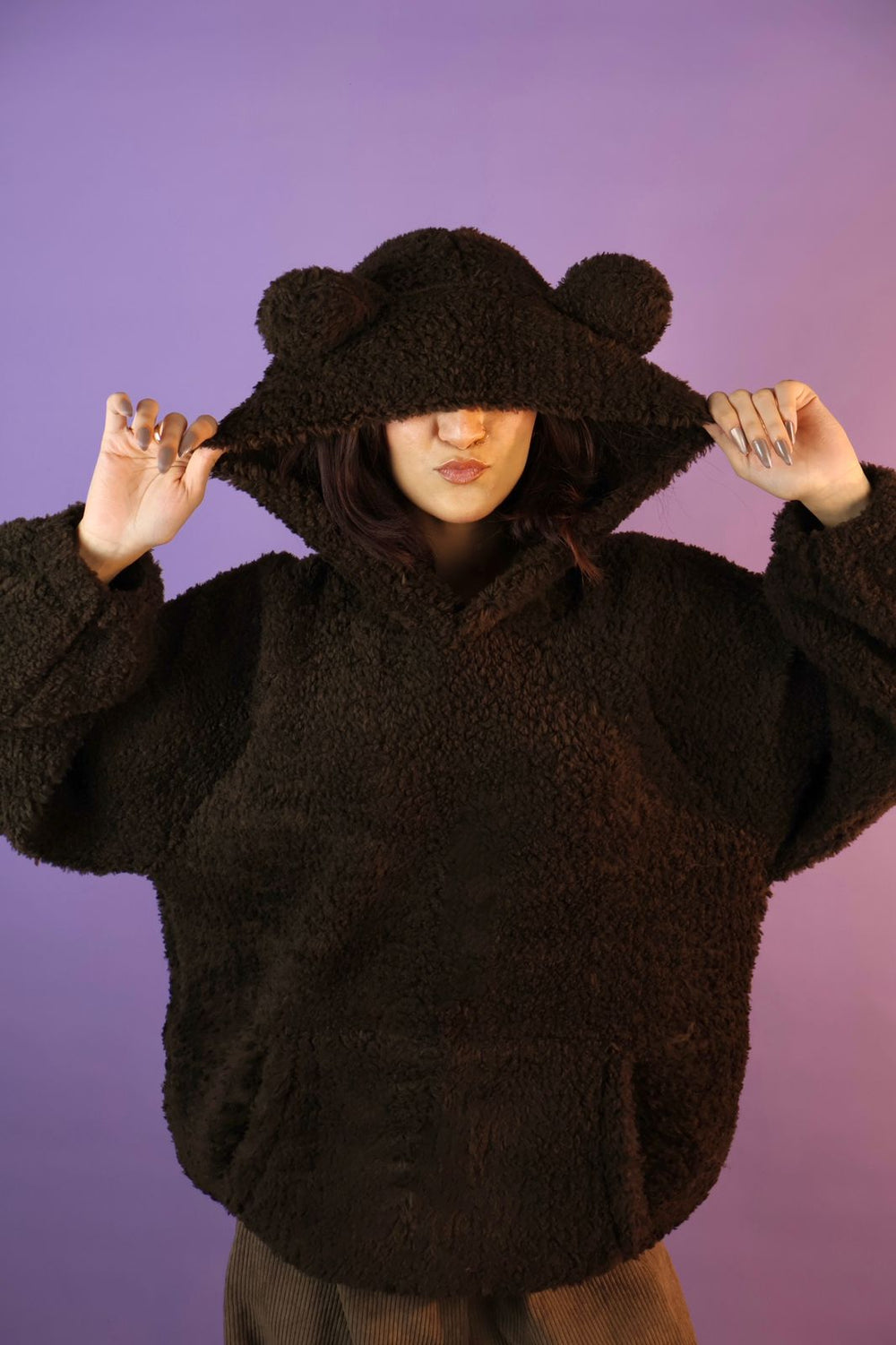 Dark Super Oversized Teddy Bear Ear Hoodie