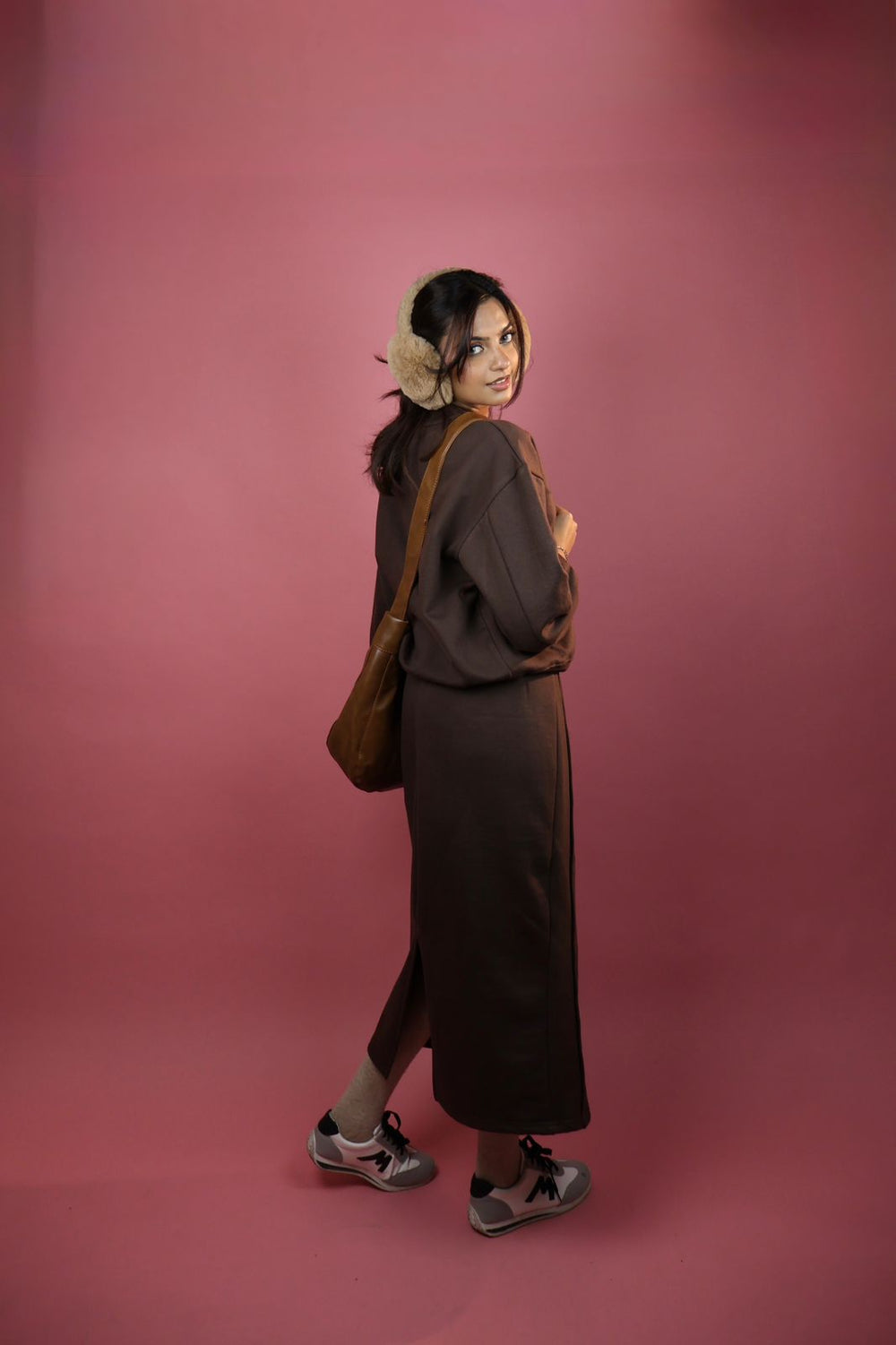 Brown Fleece Skirt Co ord Set