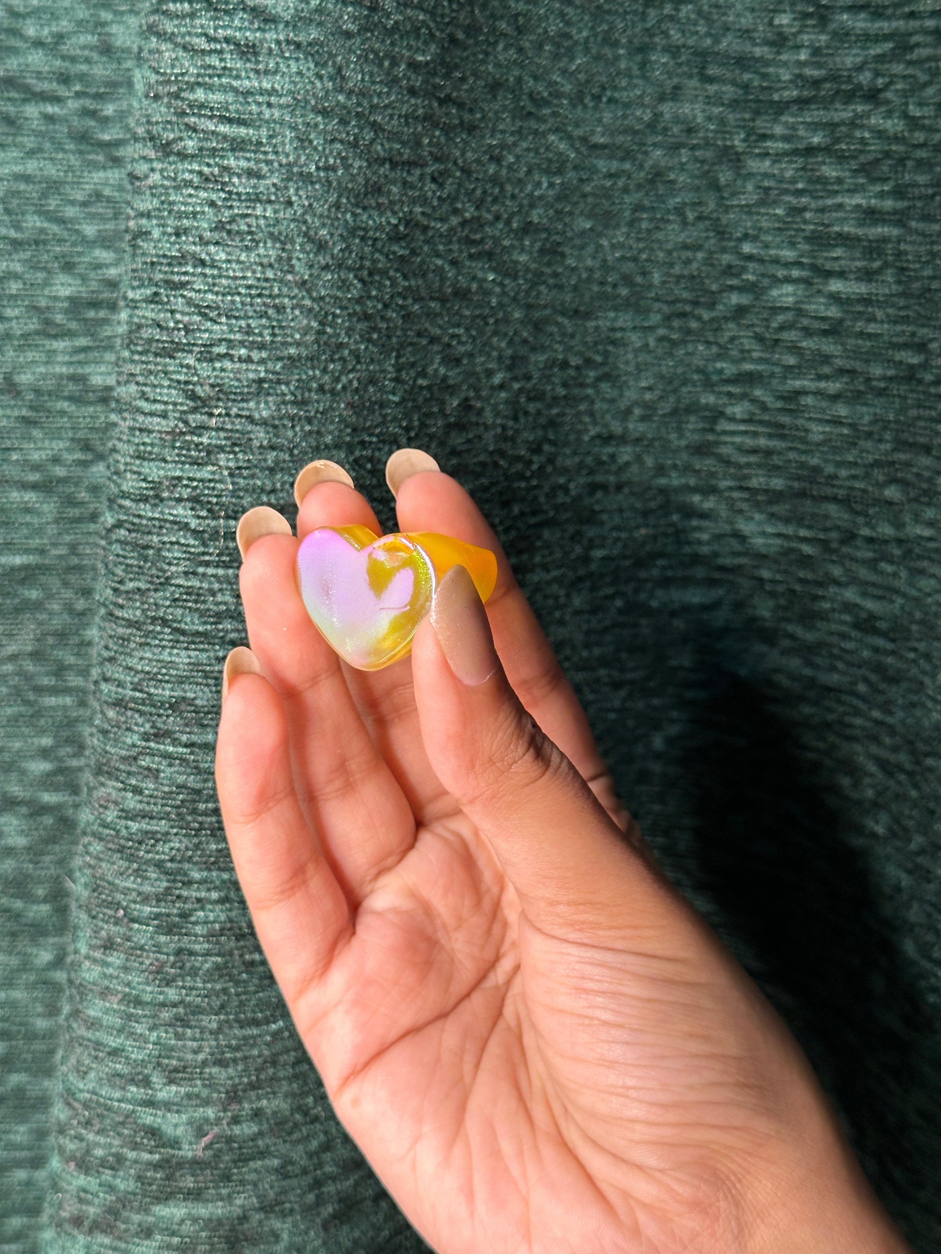 Holographic Block Heart Acrylic Ring