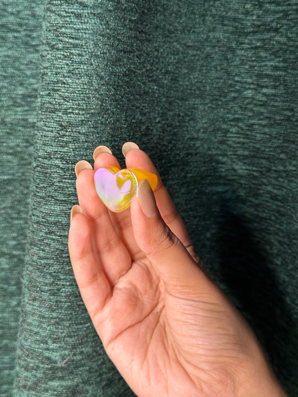 Holographic Block Heart Acrylic Ring